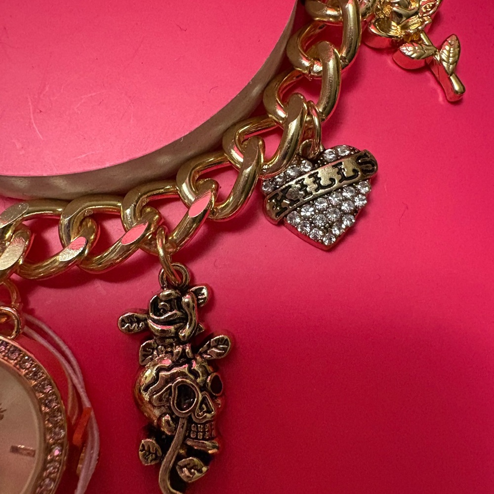 Ed Hardy Gold Charm Bracelet Watch - Picture 6 of 11